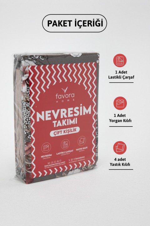 Siena Lastikli Çarşaflı Çift Kişilik Nevresim Takımı - Vizon