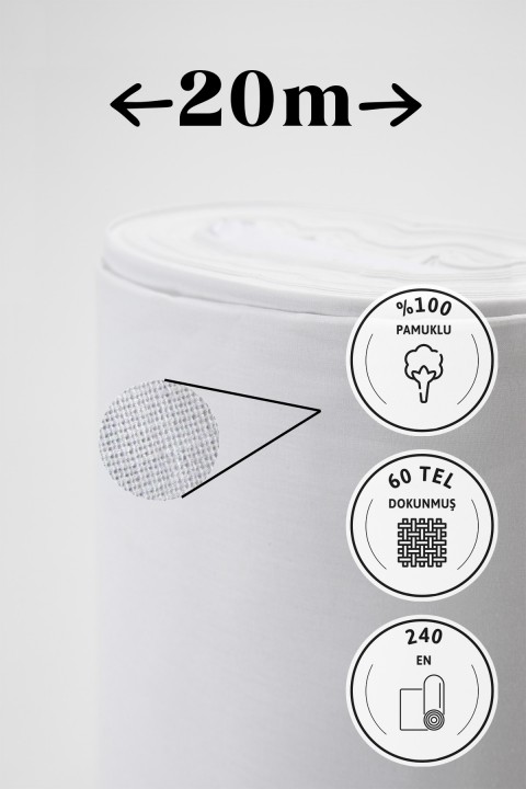Soft Beyaz Akfil 60 Tel %100 Pamuk Metrelik Kumaş - 20 Metre