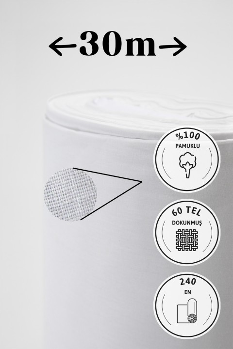 Soft Beyaz Akfil 60 Tel %100 Pamuk Metrelik Kumaş - 30 Metre