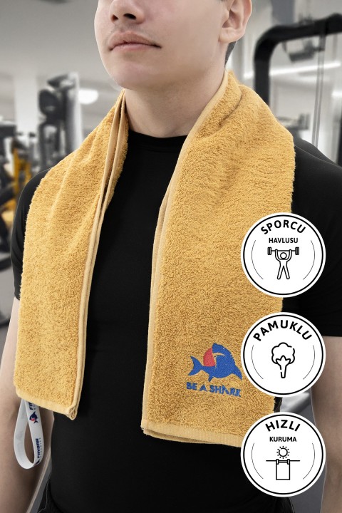 Sporcu Antrenman Havlusu Gym Fitness Plates Boks Tenis Spor Havlusu 105x30 Cm - Hardal