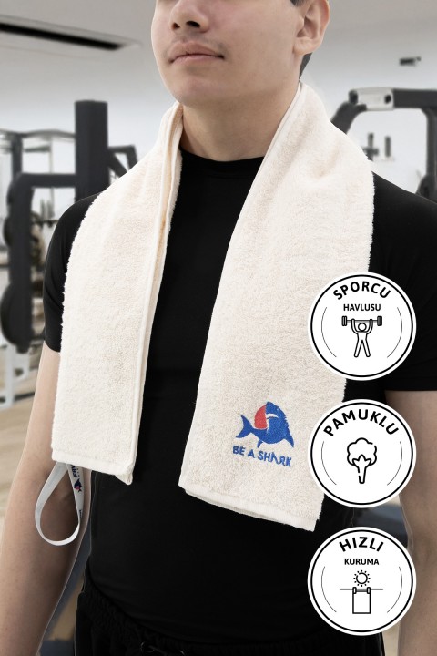Sporcu Antrenman Havlusu Gym Fitness Plates Boks Tenis Spor Havlusu 105x30 Cm - Krem