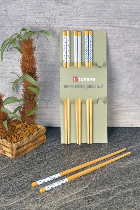 Tohana Bambu Yemek Çubuğu Seti - Mavi - Beyaz