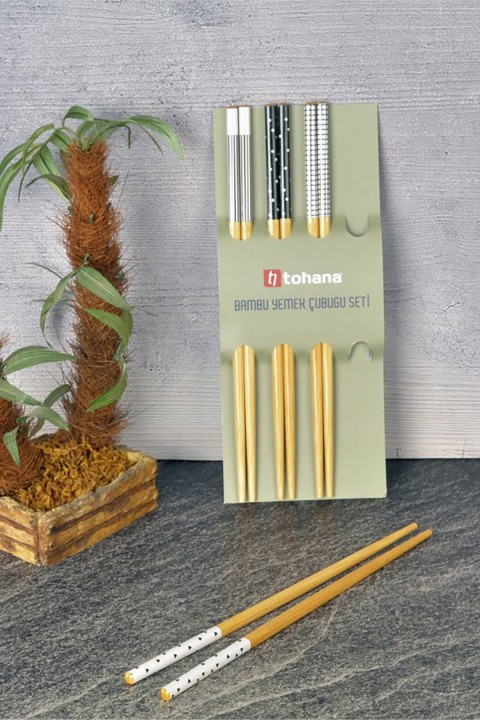 Tohana Bambu Yemek Çubuğu Seti - Siyah - Beyaz