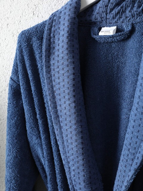 Tuwa Unisex Pamuklu XL Beden Tekli Bornoz Seti - Mavi