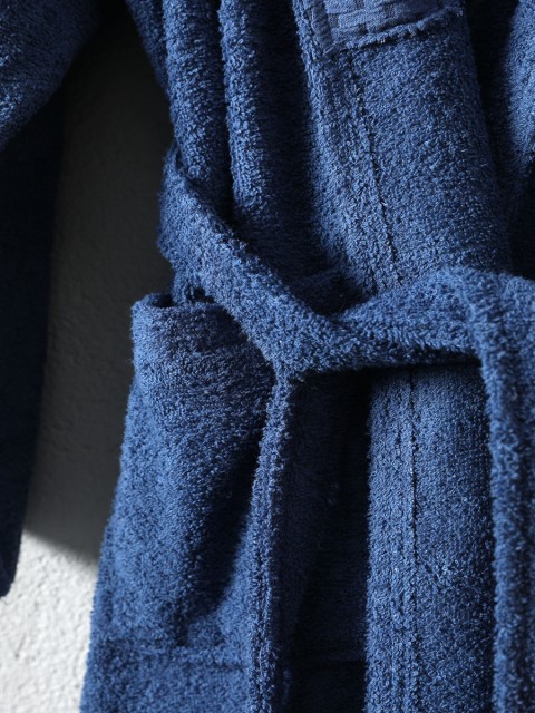 Tuwa Unisex Pamuklu XXL Beden Tekli Bornoz Seti - Mavi
