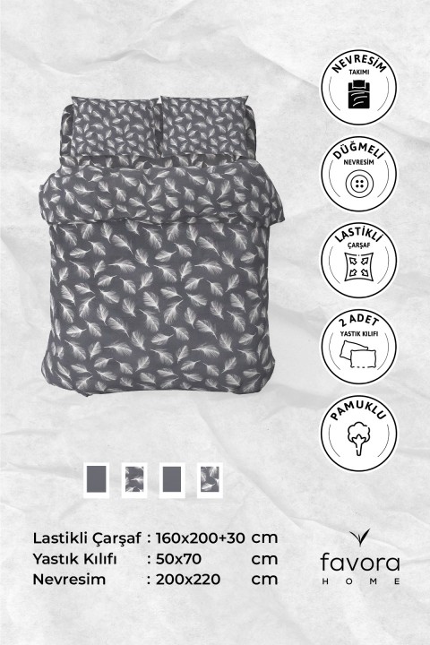 Esliva Lastikli Çarşaflı Çift Kişilik Nevresim Takımı - Antrasit Esliva Lastikli Çarşaflı Çift Kişilik Nevresim Takımı - Antrasit