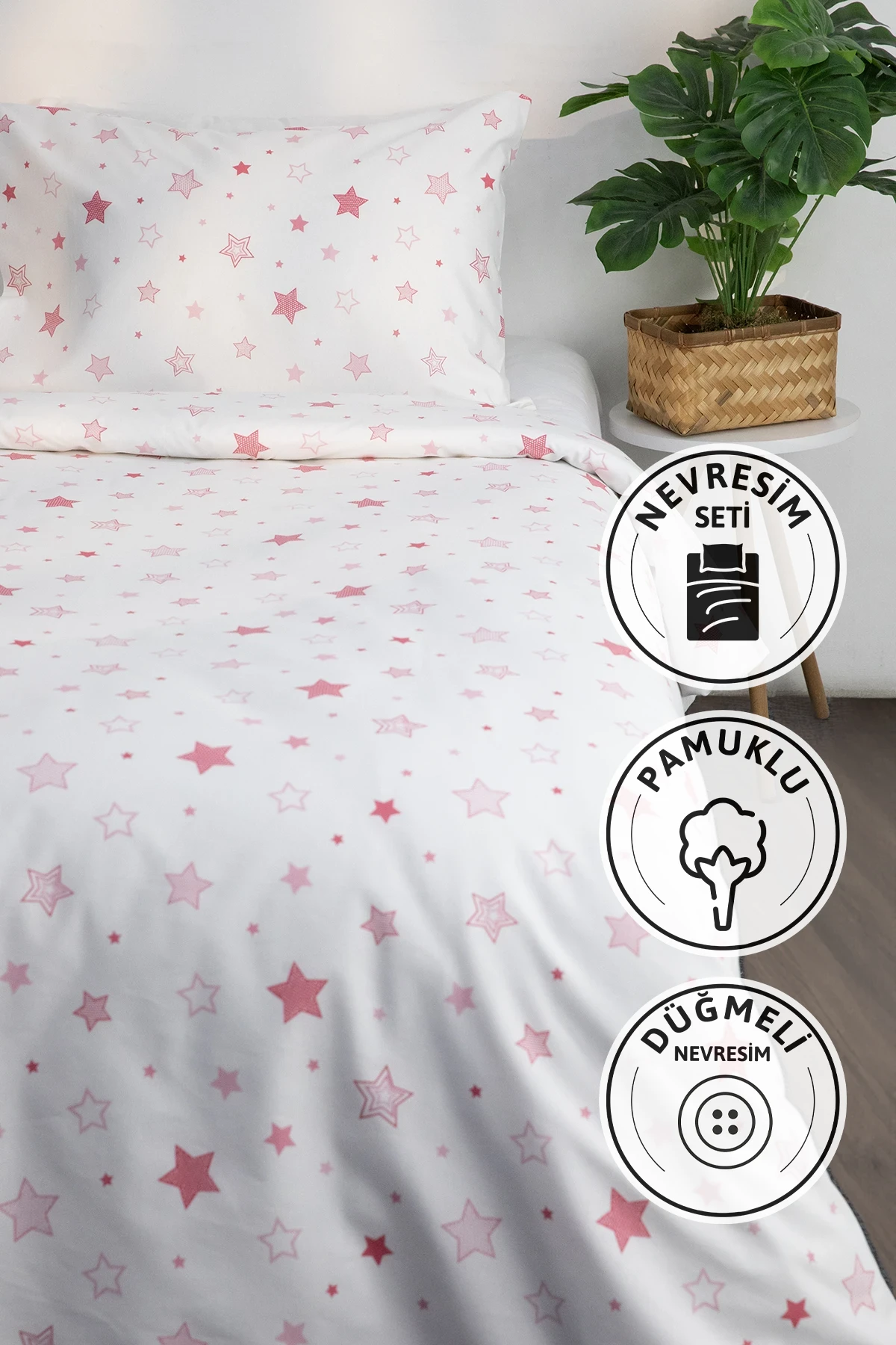 Yıldız Tek Kişilik Nevresim Seti - Pembe