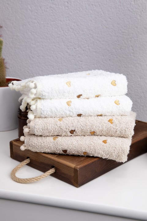 Yoncagül Ponponlu 4lü El Yüz Havlusu - Krem - Bej Yoncagül Ponponlu 4lü El Yüz Havlusu - Krem - Bej