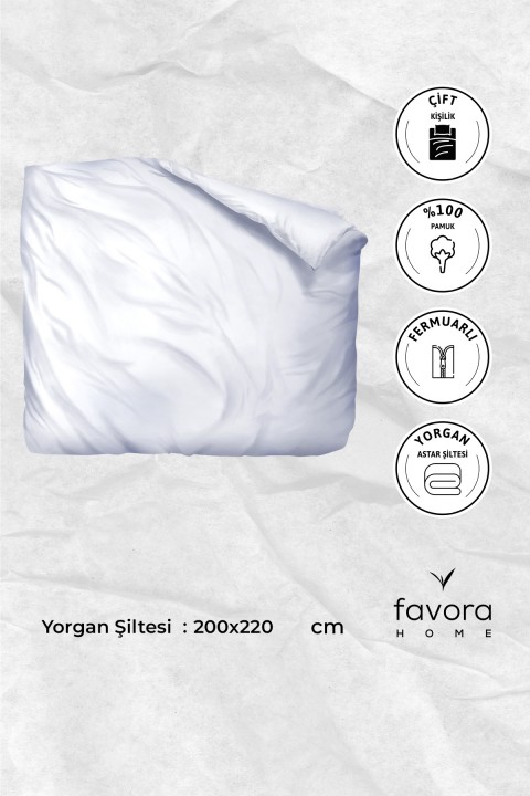 Yorgan Astar Şiltesi %100 Pamuk Çift Kişilik Fermuarlı Yorgan İç Kılıfı 200x220 - Beyaz