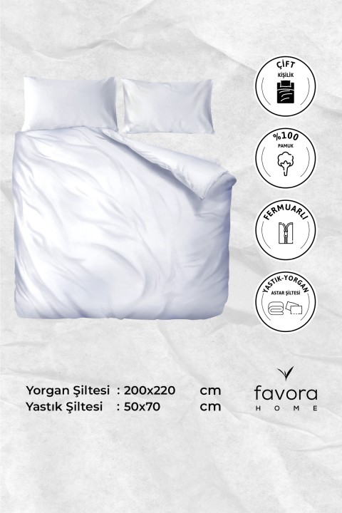 Yorgan Astar Şiltesi %100 Pamuk Çift Kişilik Fermuarlı Yorgan Yastık İç Kılıfı 200x220 - Beyaz