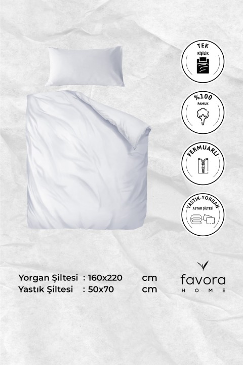 Yorgan Astar Şiltesi %100 Pamuk Tek Kişilik Fermuarlı Yorgan Yastık İç Kılıfı 160x220 - Beyaz
