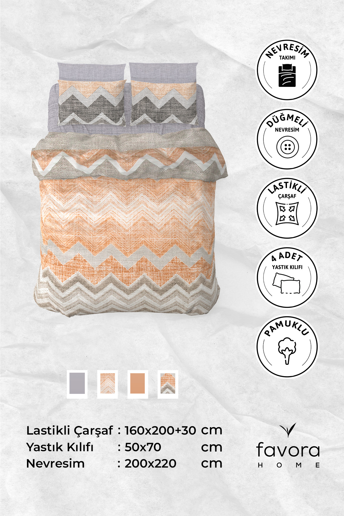 Sakkara Lastikli Çarşaflı Çift Kişilik Nevresim Takımı - Kahverengi Sakkara Lastikli Çarşaflı Çift Kişilik Nevresim Takımı - Kahverengi