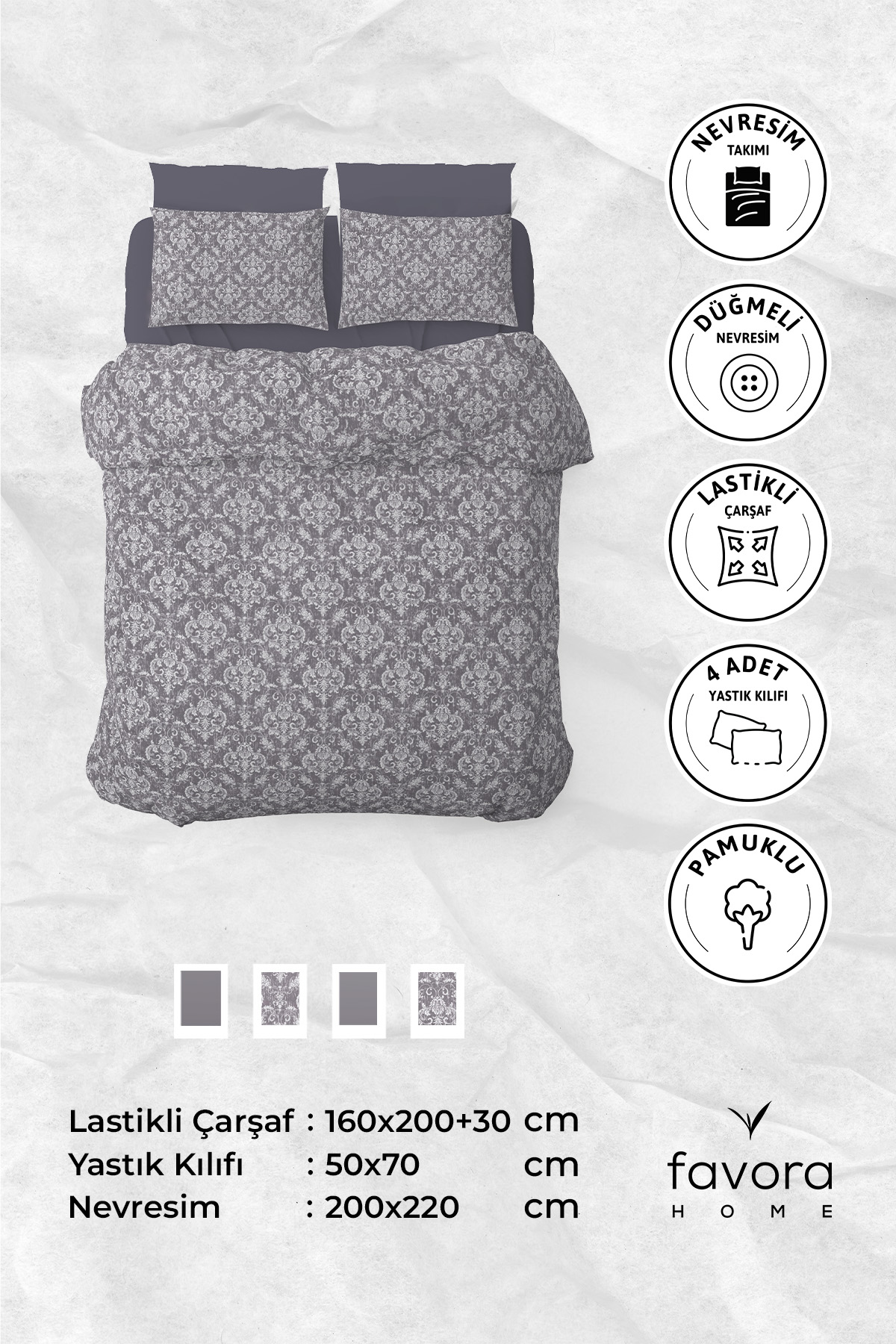 Sarmal Lastikli Çarşaflı Çift Kişilik Nevresim Takımı - Antrasit Sarmal Lastikli Çarşaflı Çift Kişilik Nevresim Takımı - Antrasit