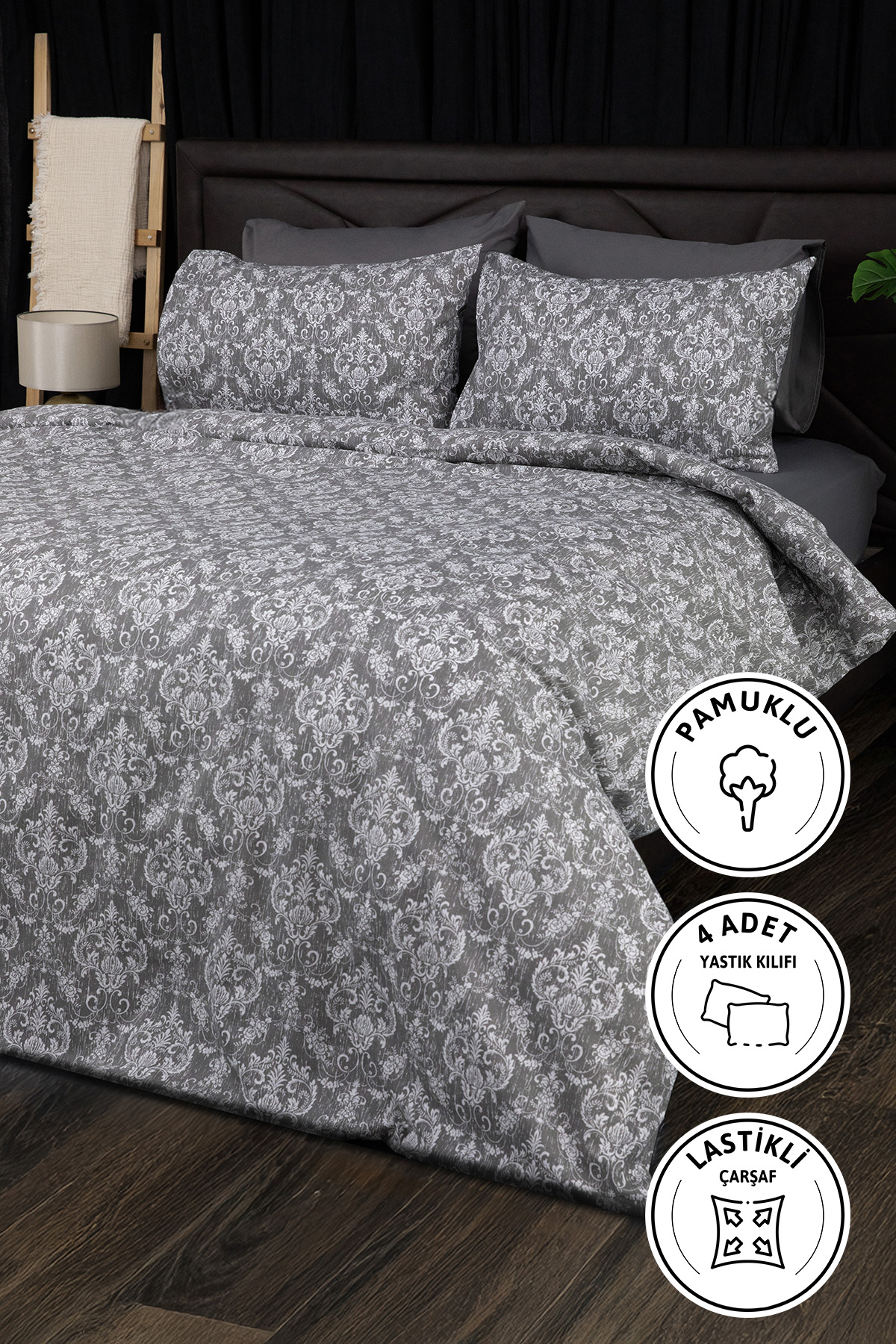 Sarmal Lastikli Çarşaflı Çift Kişilik Nevresim Takımı - Antrasit Sarmal Lastikli Çarşaflı Çift Kişilik Nevresim Takımı - Antrasit