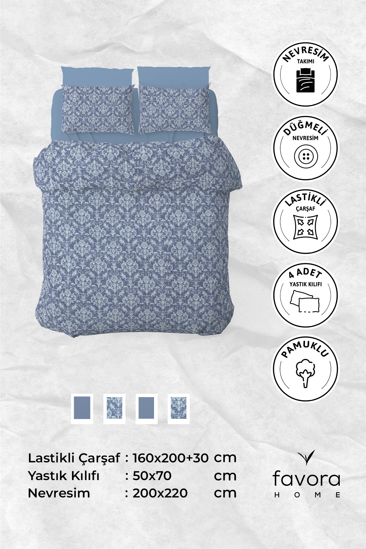 Sarmal Lastikli Çarşaflı Çift Kişilik Nevresim Takımı - Mavi Sarmal Lastikli Çarşaflı Çift Kişilik Nevresim Takımı - Mavi