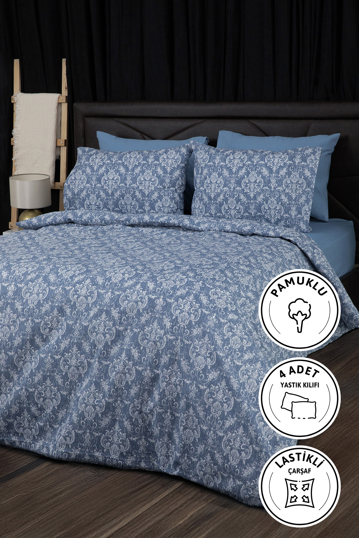 Sarmal Lastikli Çarşaflı Çift Kişilik Nevresim Takımı - Mavi Sarmal Lastikli Çarşaflı Çift Kişilik Nevresim Takımı - Mavi