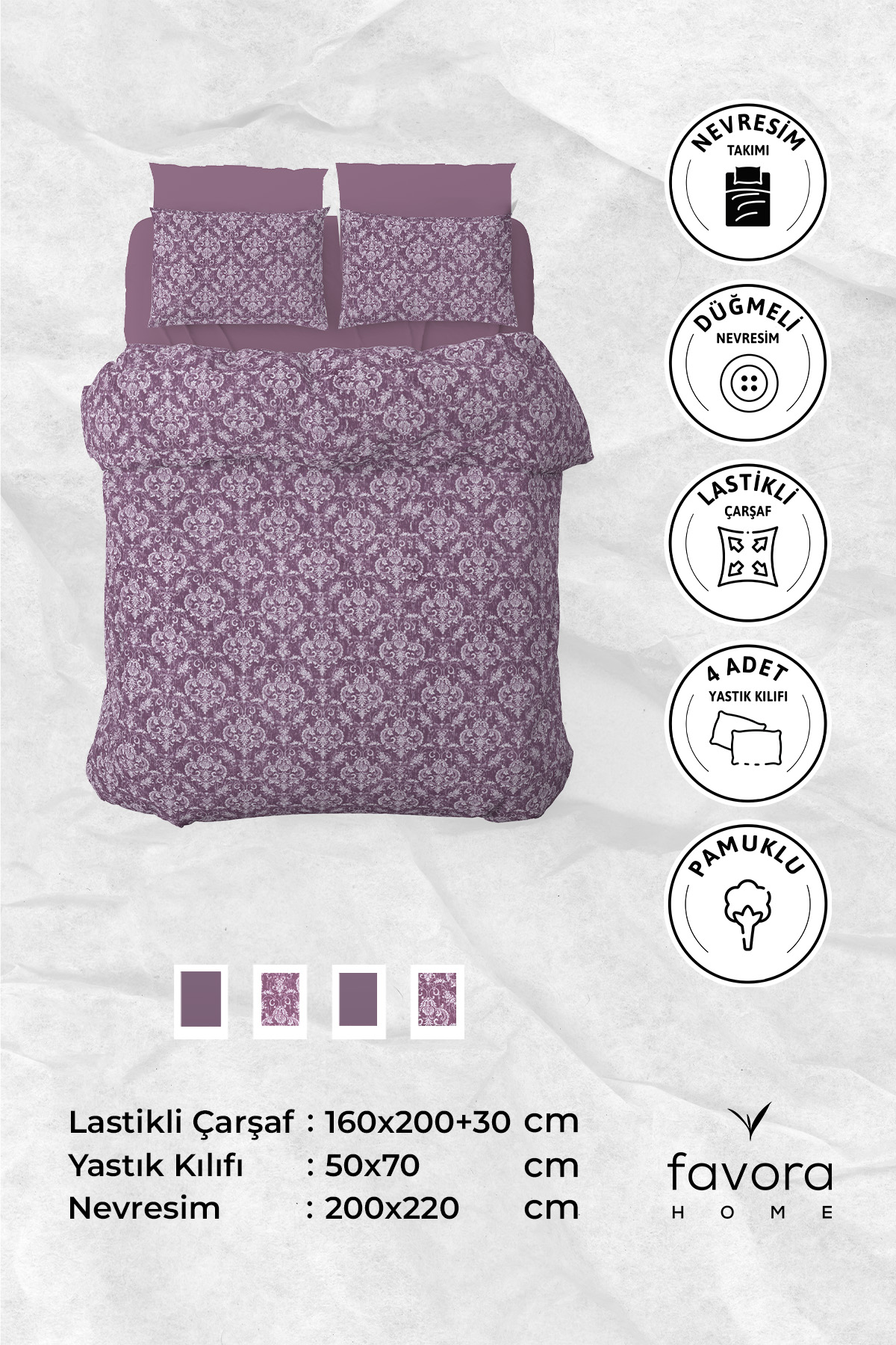 Sarmal Lastikli Çarşaflı Çift Kişilik Nevresim Takımı - Mürdüm Sarmal Lastikli Çarşaflı Çift Kişilik Nevresim Takımı - Mürdüm