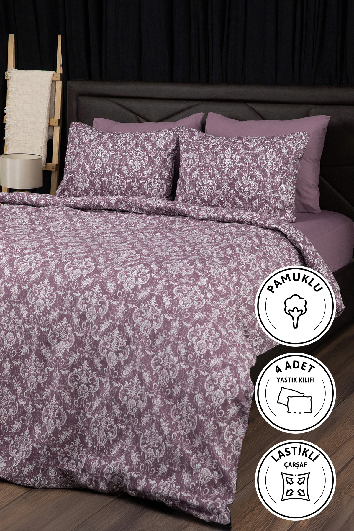 Sarmal Lastikli Çarşaflı Çift Kişilik Nevresim Takımı - Mürdüm Sarmal Lastikli Çarşaflı Çift Kişilik Nevresim Takımı - Mürdüm