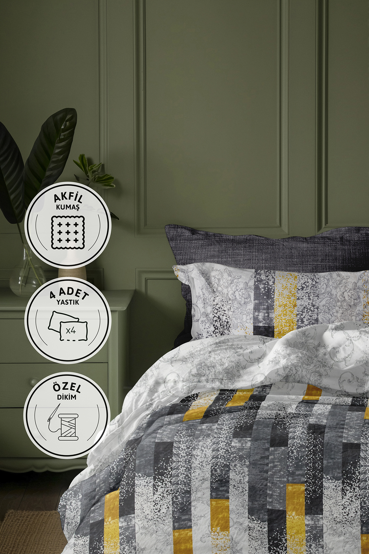 Serenat %100 Pamuk Lastikli Çarşaflı Çift Kişilik Nevresim Takımı - Sarı Serenat %100 Pamuk Lastikli Çarşaflı Çift Kişilik Nevresim Takımı - Sarı