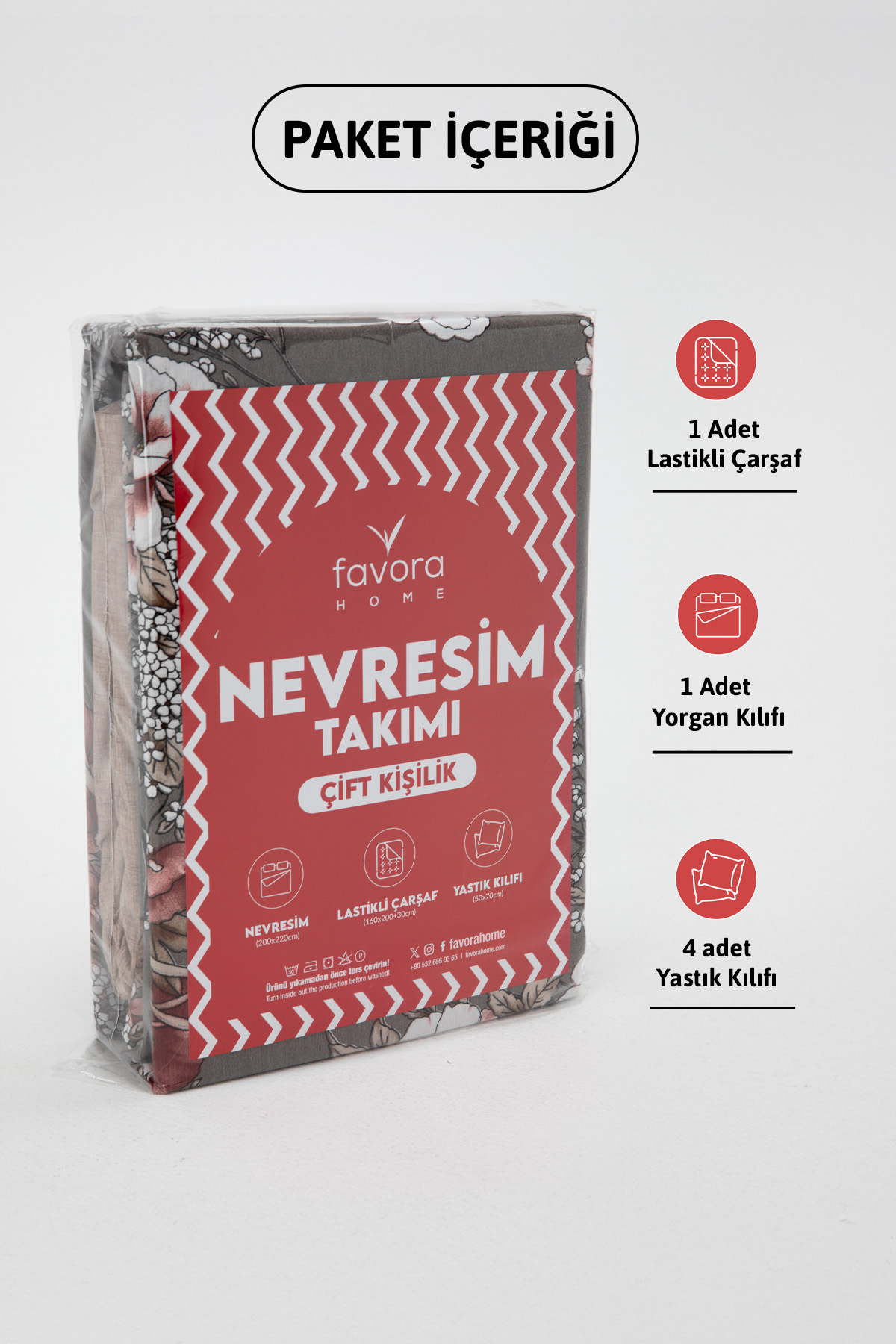 Siena Lastikli Çarşaflı Çift Kişilik Nevresim Takımı - Vizon
