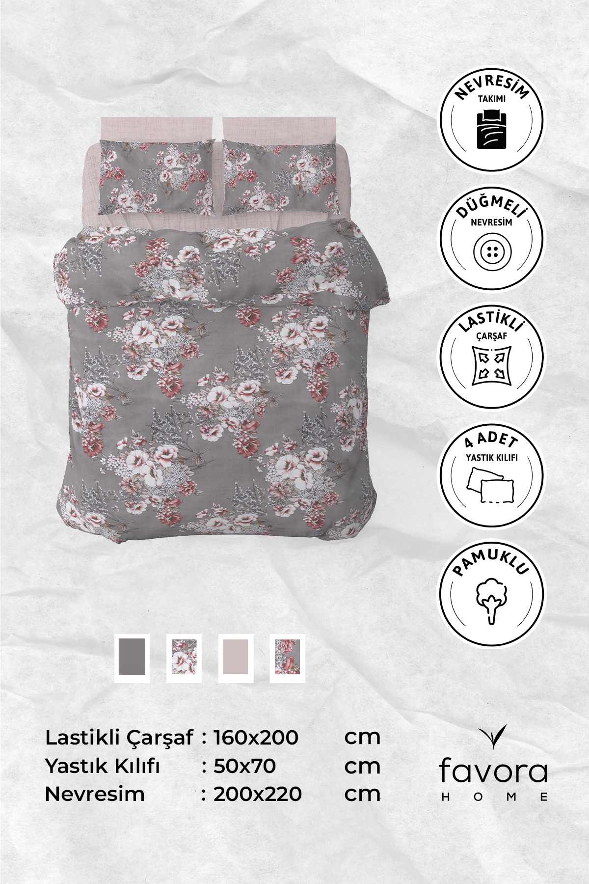 Siena Çift Kişilik Nevresim Takımı - Vizon Siena Çift Kişilik Nevresim Takımı - Vizon