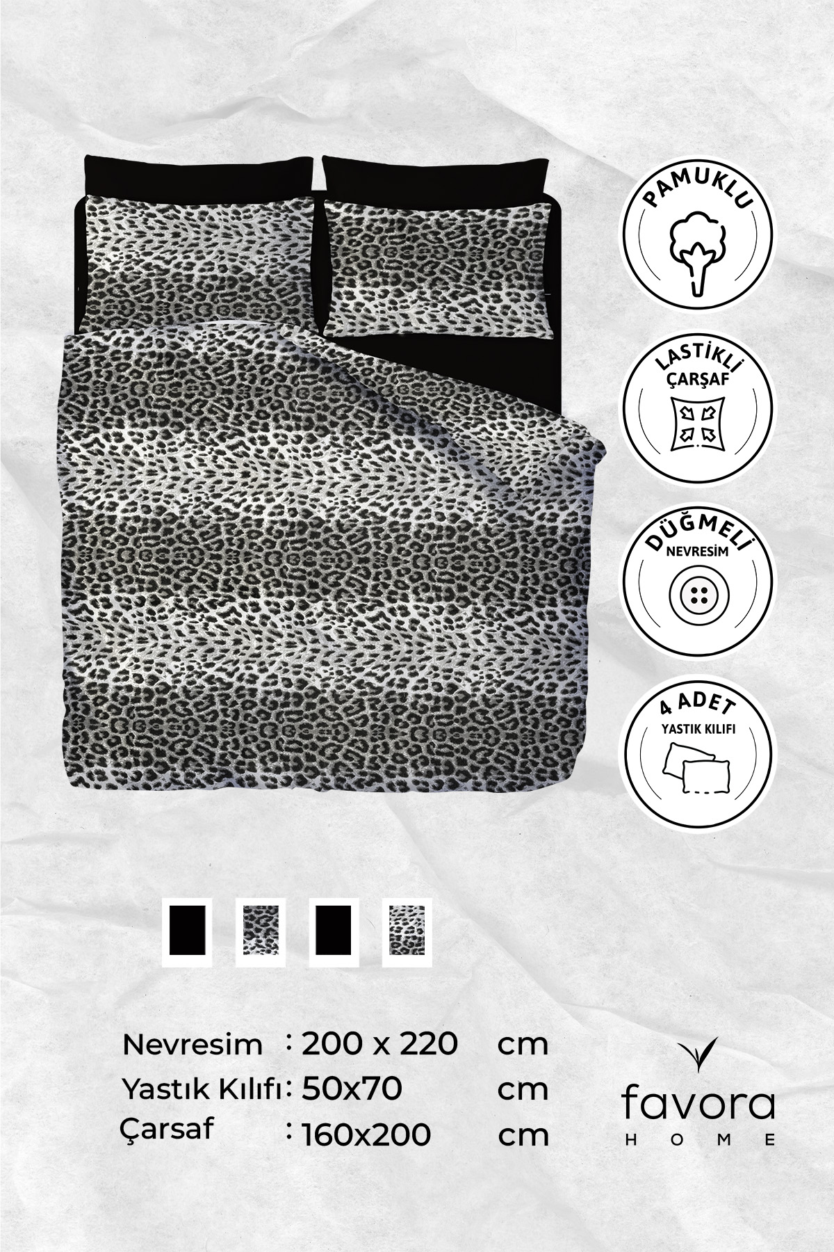 Siyah Leopar Desenli Lastikli Çarşaflı Çift Kişilik Nevresim Takımı Siyah Leopar Desenli Lastikli Çarşaflı Çift Kişilik Nevresim Takımı