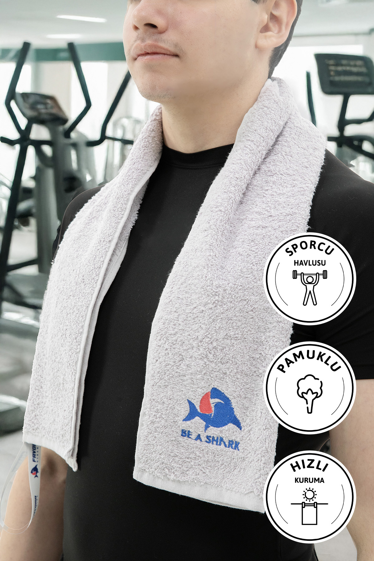 Sporcu Antrenman Havlusu Gym Fitness Plates Boks Tenis Spor Havlusu 105x30 Cm - Gri