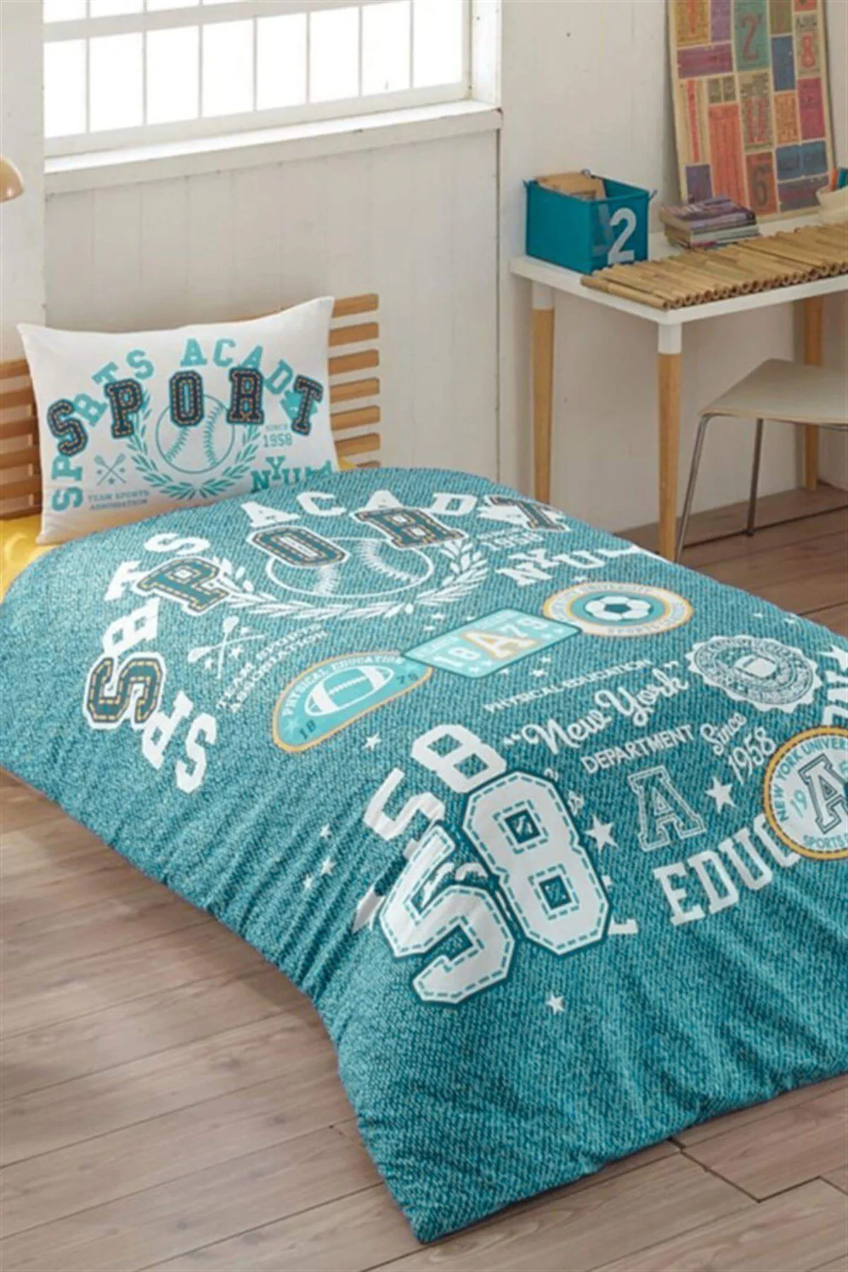 Kristal Ranforce Tek Kişilik Genç Nevresim Takımı - Sporty - Mint Yeşili Kristal Ranforce Tek Kişilik Genç Nevresim Takımı - Sporty - Mint Yeşili