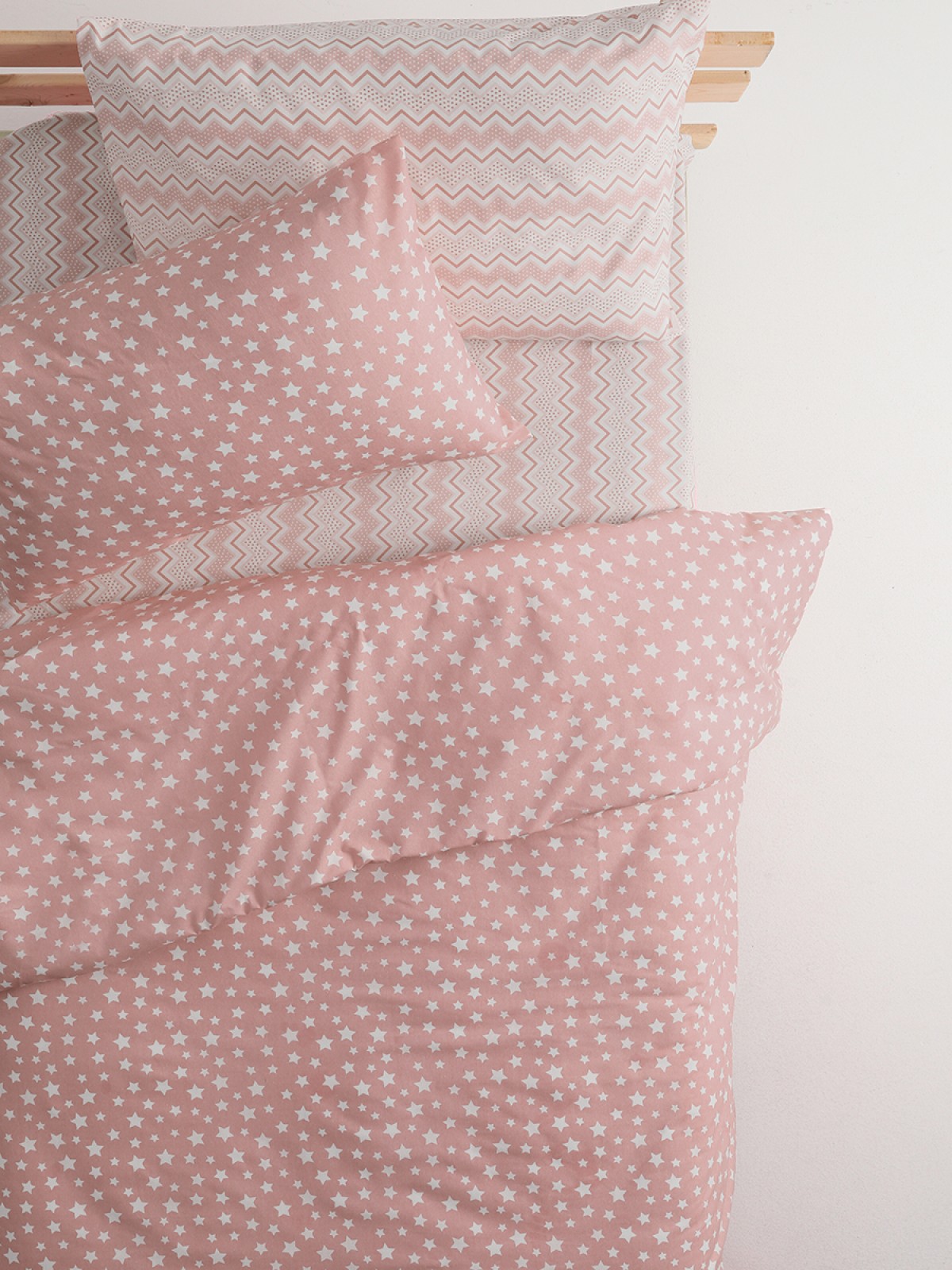 Star Lastikli Çarşaflı Pamuklu Tek Kişilik Nevresim - Pudra Star Lastikli Çarşaflı Pamuklu Tek Kişilik Nevresim - Pudra