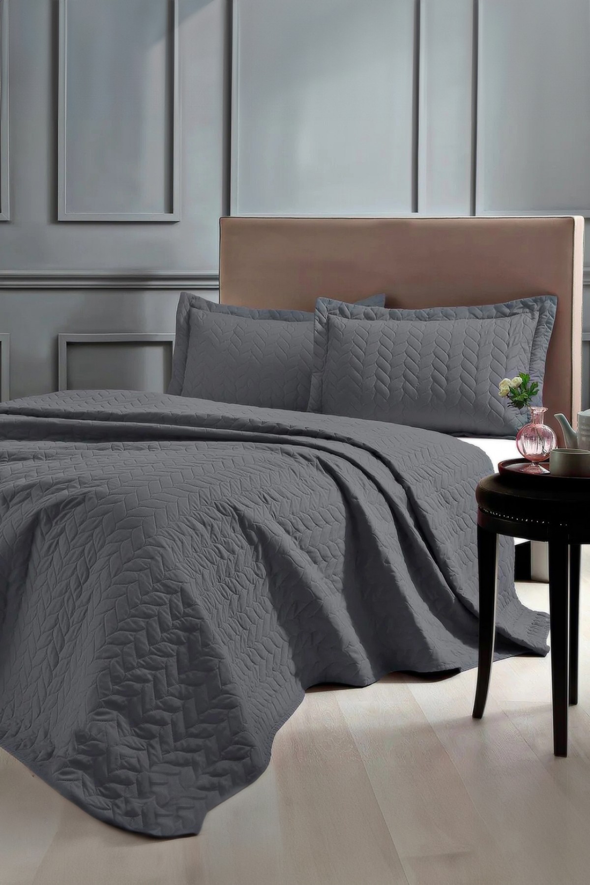 Taç Glory Çift Kişilik Yatak Örtüsü - Antrasit Taç Glory Çift Kişilik Yatak Örtüsü - Antrasit