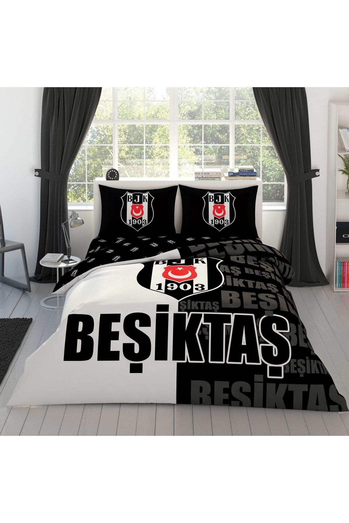 Taç Lisanslı Beşiktaş Parçalı Logo Çift Kişilik Nevresim Takımı