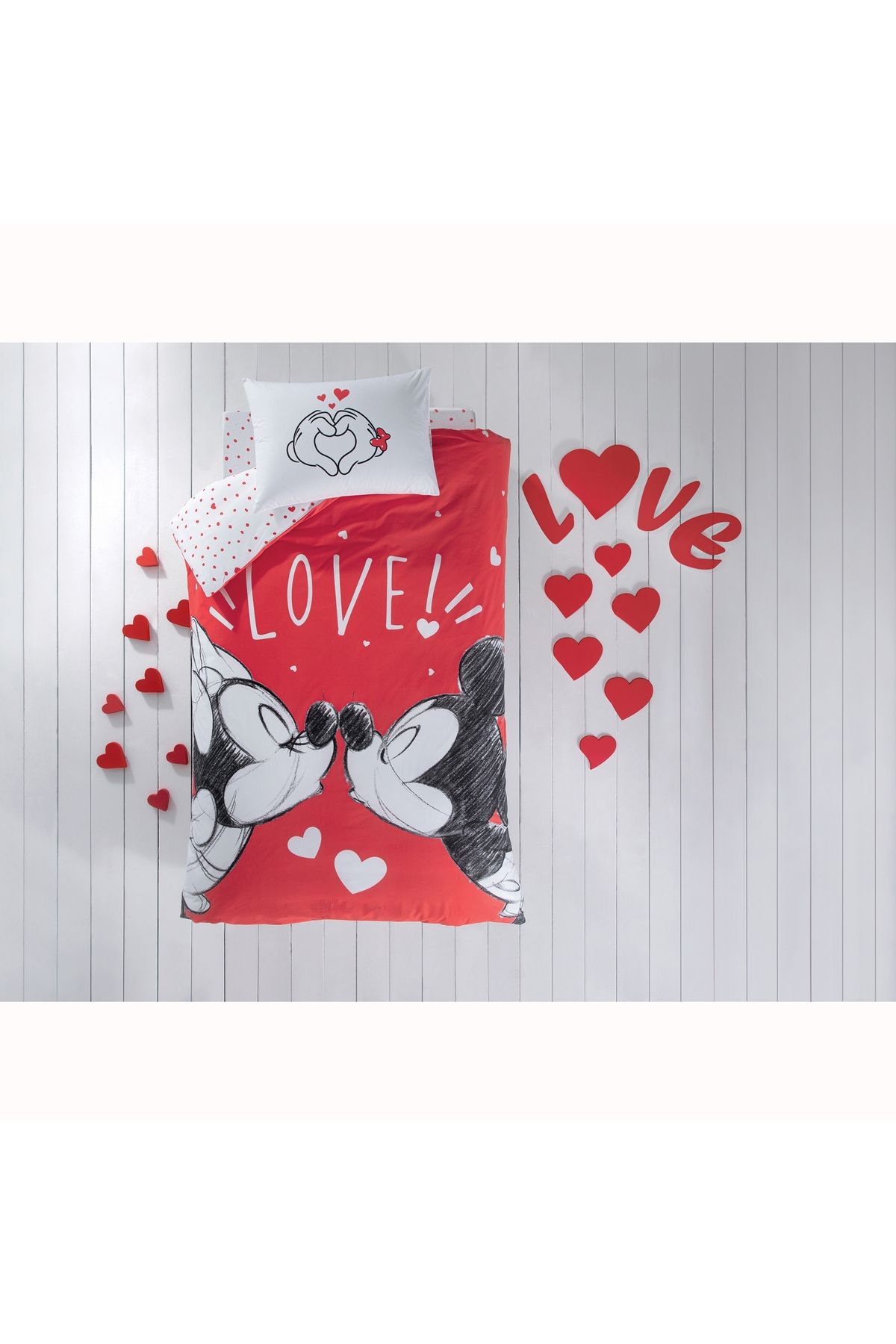 Taç Lisanslı Minnie & Mickey Tek kişilik Nevresim Takımı