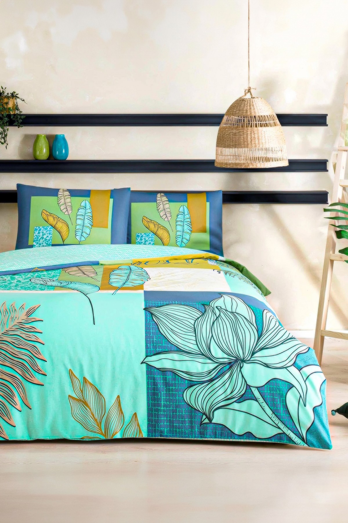 Taç Monstera Genç Modası Ranforce Çift Kişilik Nevresim Takımı - Mint Taç Monstera Genç Modası Ranforce Çift Kişilik Nevresim Takımı - Mint