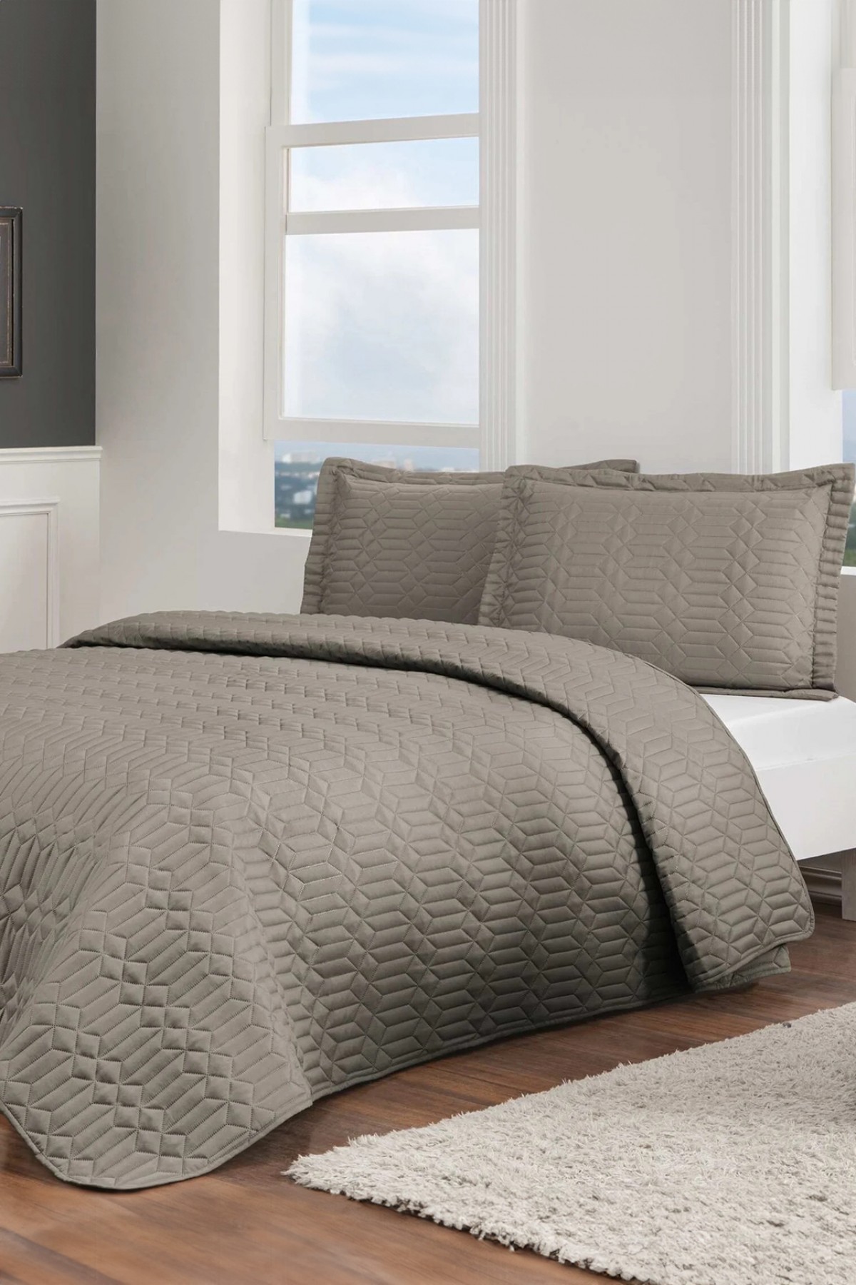 Taç Parley Çift Kişilik Yatak Örtüsü Seti - Vizon Taç Parley Çift Kişilik Yatak Örtüsü Seti - Vizon