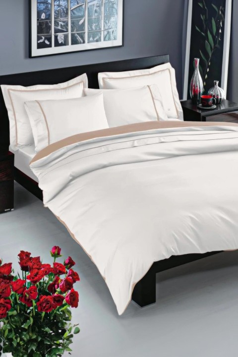 Taç Prestige Delux Saten Çift Kişilik Nevresim Takımı - Ekru