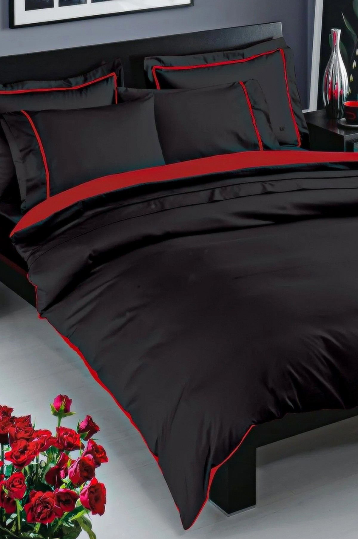 Taç Prestige Delux Saten Çift Kişilik Nevresim Takımı - Siyah Taç Prestige Delux Saten Çift Kişilik Nevresim Takımı - Siyah