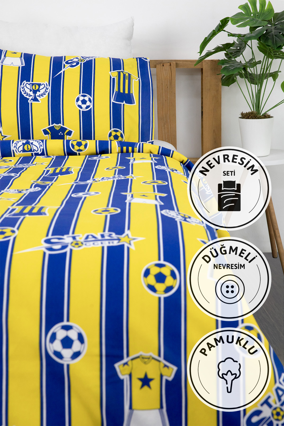 Taraftar Pamuklu Ranforce Tek Kişilik Nevresim Seti - Sarı - Lacivert Taraftar Pamuklu Ranforce Tek Kişilik Nevresim Seti - Sarı - Lacivert
