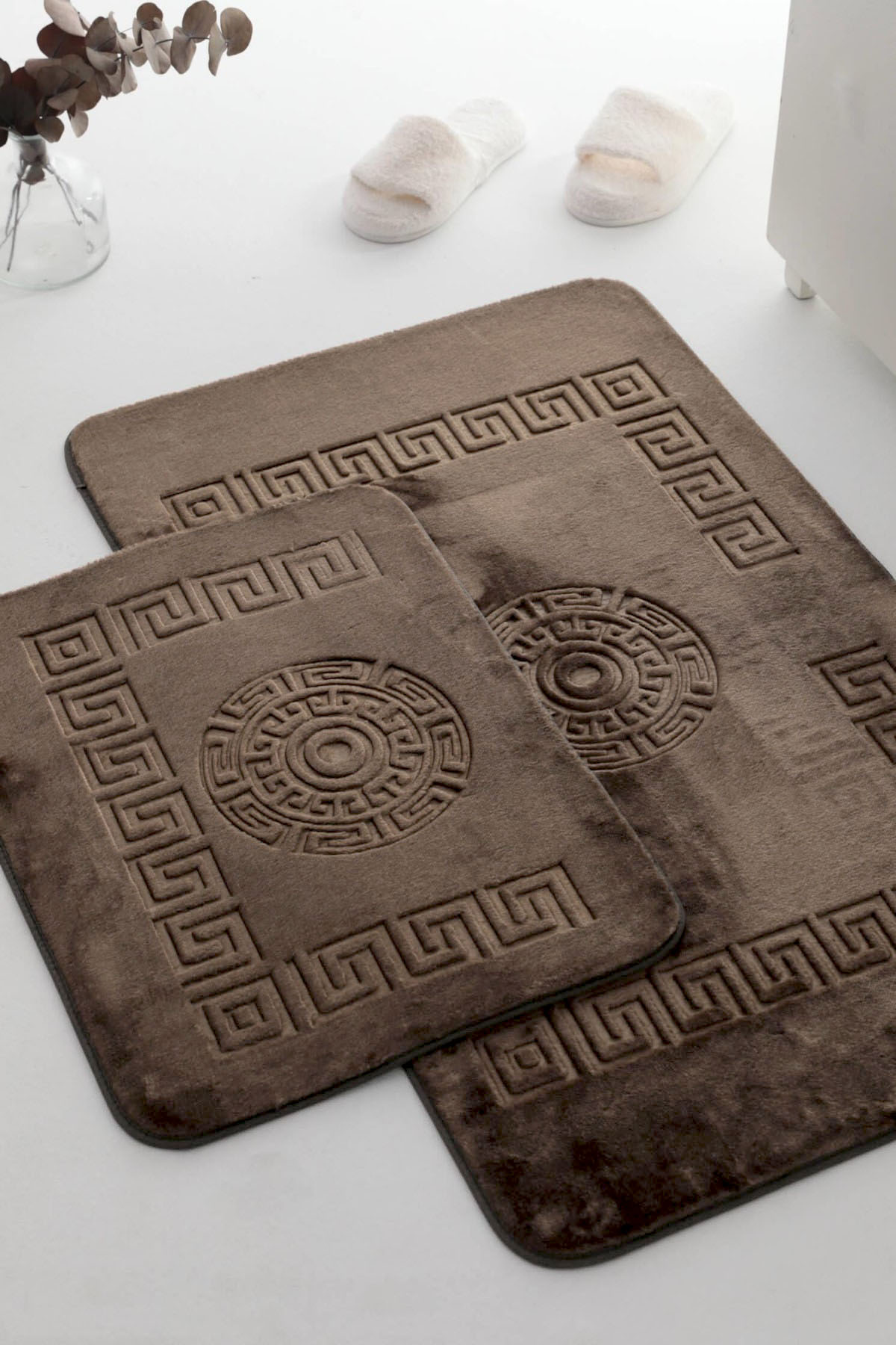 Tavşan Tüyü Desenli 2li Paspas Takımı - Kahverengi Tavşan Tüyü Desenli 2li Paspas Takımı - Kahverengi