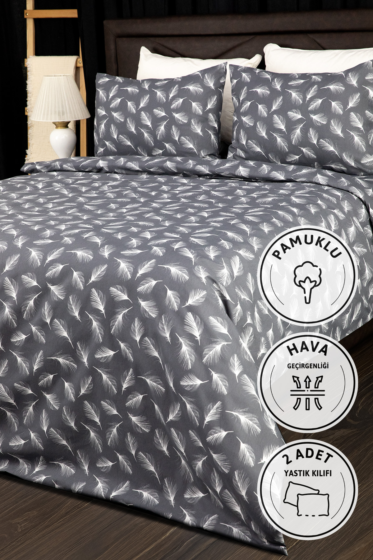 Esliva Lastikli Çarşaflı Çift Kişilik Nevresim Takımı - Antrasit Esliva Lastikli Çarşaflı Çift Kişilik Nevresim Takımı - Antrasit
