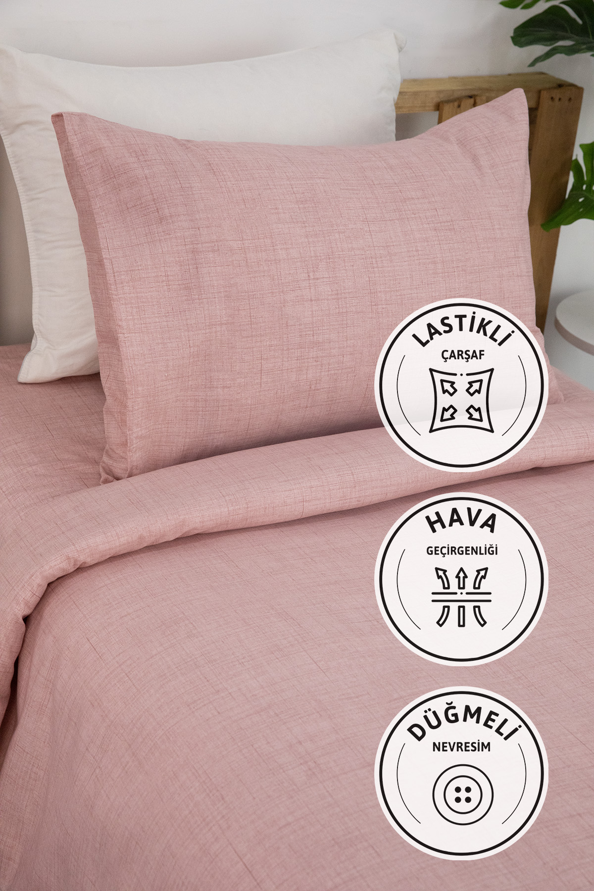 Vega Pamuklu Ranforce Lastikli Çarşaflı Tek Kişilik Nevresim Takımı - Pudra Vega Pamuklu Ranforce Lastikli Çarşaflı Tek Kişilik Nevresim Takımı - Pudra