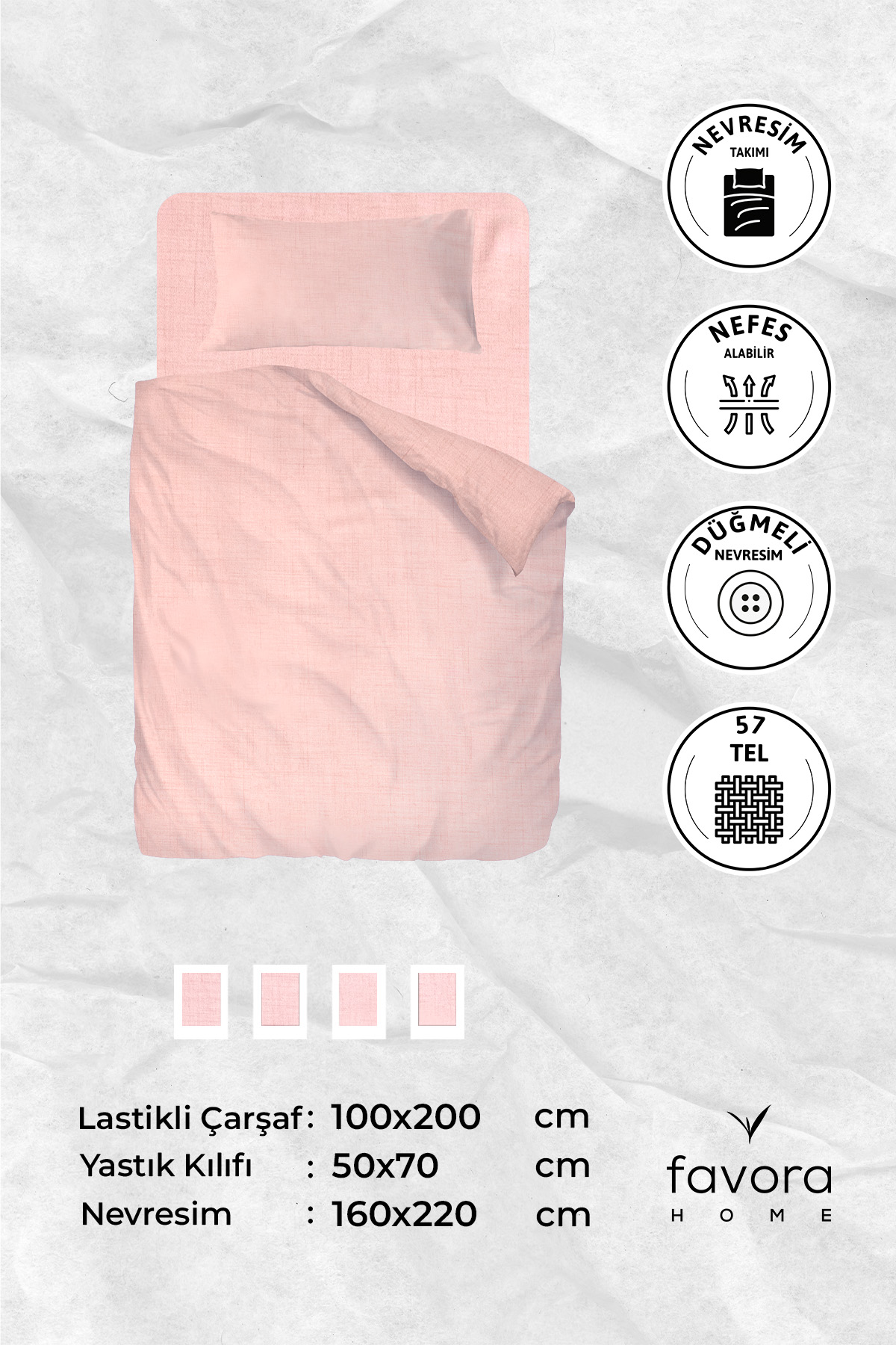 Vega Pamuklu Ranforce Lastikli Çarşaflı Tek Kişilik Nevresim Takımı - Pudra Vega Pamuklu Ranforce Lastikli Çarşaflı Tek Kişilik Nevresim Takımı - Pudra