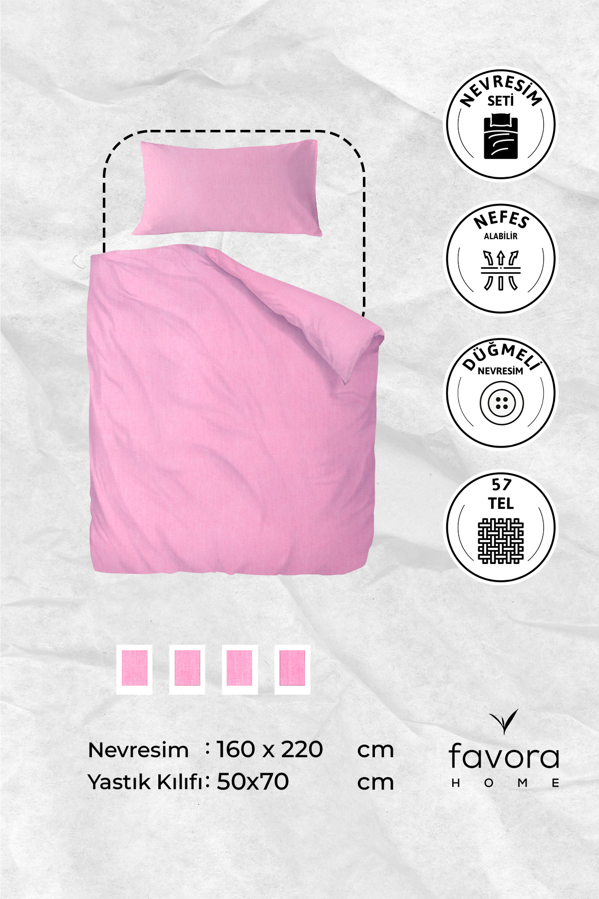 Vega Pamuklu Ranforce Tek Kişilik Nevresim Seti - Pembe