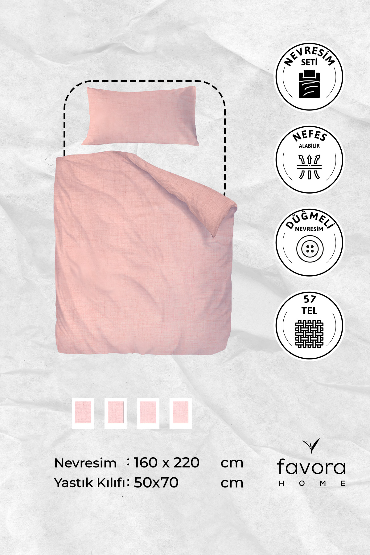 Vega Tek Kişilik Nevresim Seti - Pudra Vega Tek Kişilik Nevresim Seti - Pudra