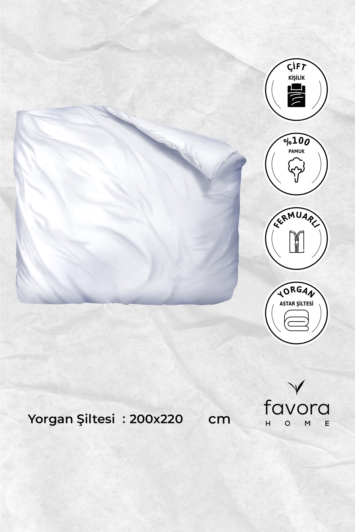 Yorgan Astar Şiltesi %100 Pamuk Çift Kişilik Fermuarlı Yorgan İç Kılıfı 200x220 - Beyaz